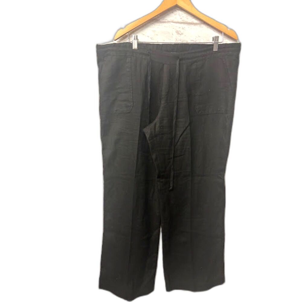Allen Allen Women's 100% Linen Pants Black Size XL Vacation Travel Beach Resort